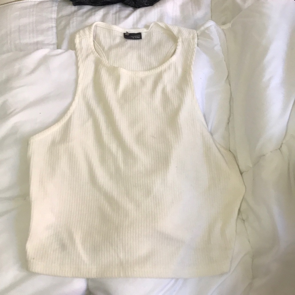 Cream Ribbed Racerback Crop Top